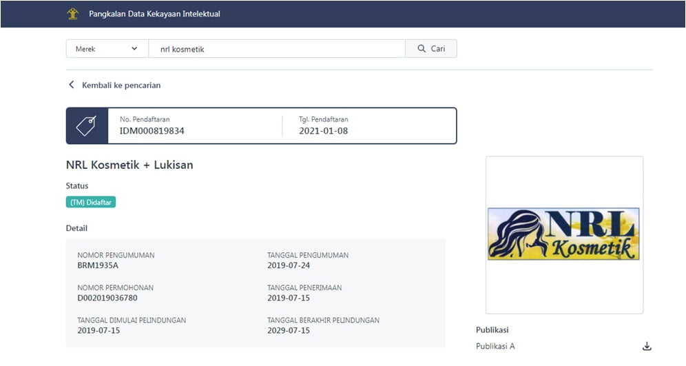 Merk NRL Kosmetik Terdaftar