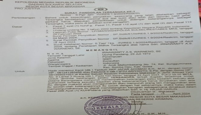 Penetapan Tersangka Irnawanty ‘Dipaksakan’ Kanit Pidum Irit Bicara, Kasatreskrim Bisu Penetapan Tersangka Irnawanty ‘Dipaksakan’ Kanit Pidum Irit Bicara, Kasatreskrim Bisu