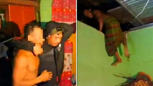 Detik-detik penangkapan terduga pelaku pemerkosaan di Pallangga, Kabupaten Gowa, Sulawesi Selatan. (Foto: Kolase) Kabur Naik Plafon, Menantu di Gowa Ditangkap Usai Diduga Perkosa Mertua