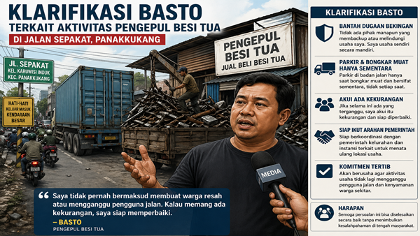 Basto Bantah Bekingan, Tegaskan Usaha Besi Tua Jalan Mandiri di Panakkukang