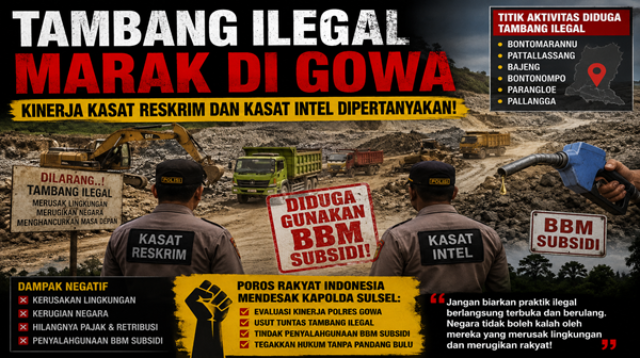 Tambang 'Ilegal' Tak Tersentuh, Publik Pertanyakan Kinerja Kasat Reskrim dan Kasat Intel Polres Gowa