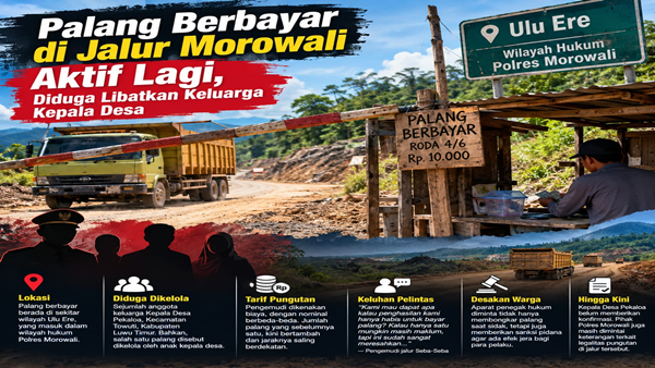 Palang Berbayar di Jalur Morowali Aktif Lagi, Keluarga Kades Pekaloa Diduga Terlibat